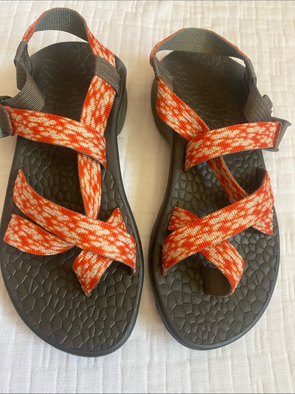CHACÓ Orange Patterned Strap Sandals on Dark Footbed